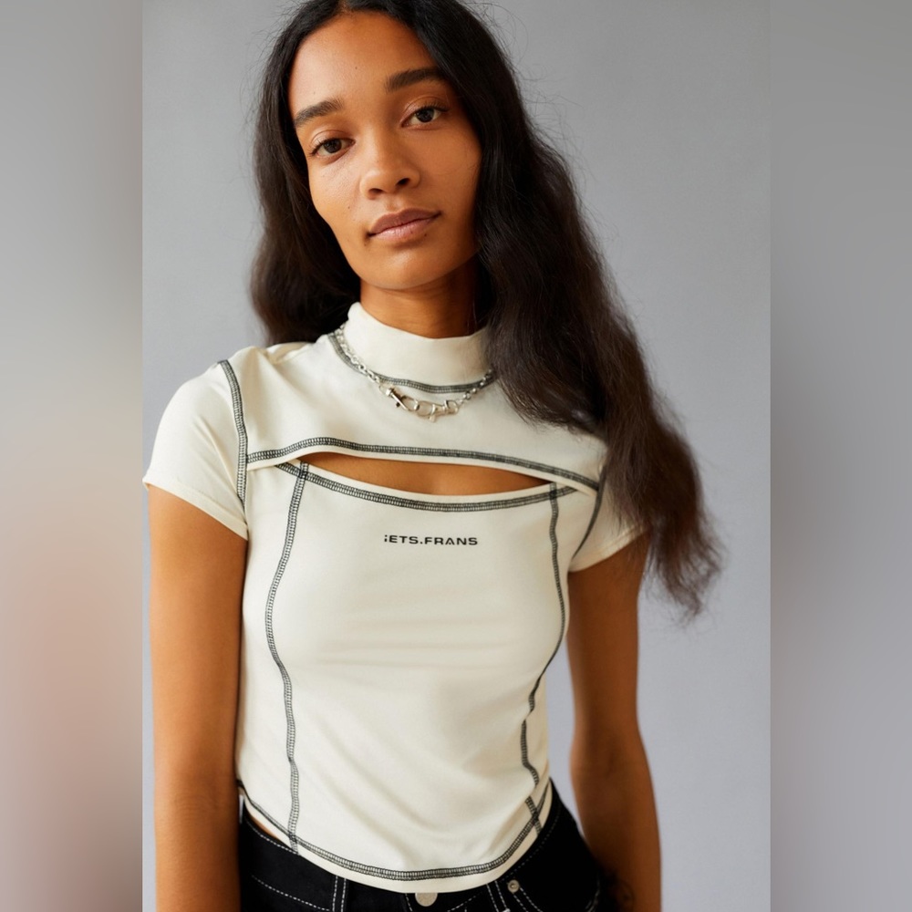 IETS Frans Urban Outfitters Cutout Rash Guard Top in White M